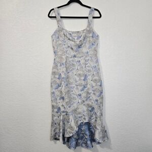 JJ's House Floral Midi Mermaid Dress Blue Silver Sleeveless Fit‎ & Flare Party